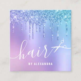 Snyggt Blue & lila glitter droppar saxar hårstrupe Fyrkantigt Visitkort