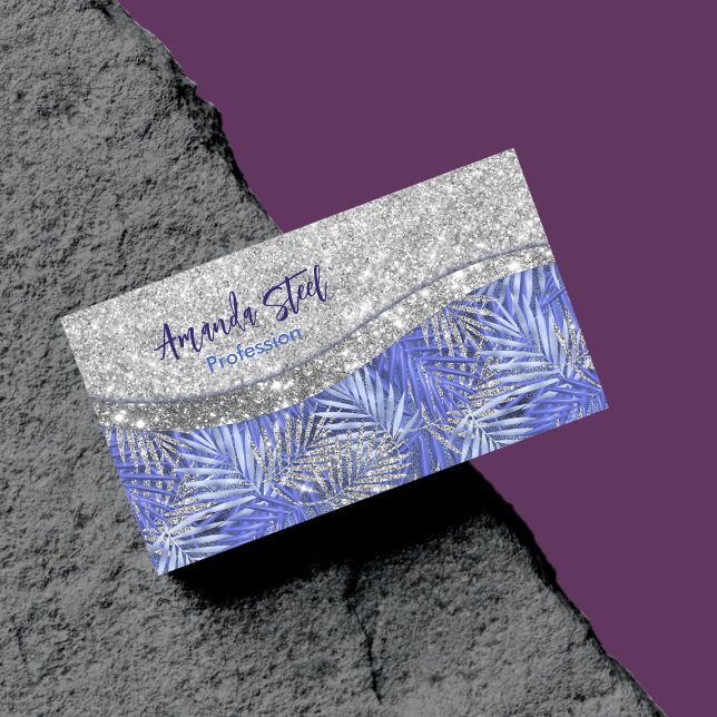 snyggt blue lila silver glitter löv monogram magnetiska visitkort (Skapare uppladdad)