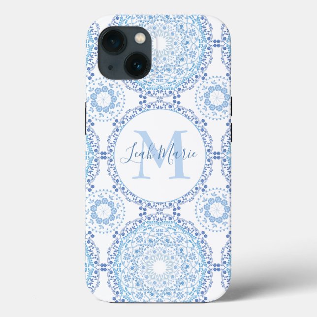 Snyggt Blue Mandala Monogram Personlig (Baksida)