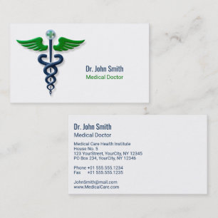 Snyggt Blue Medical Caduceus Grönt Vingar Kor Visitkort