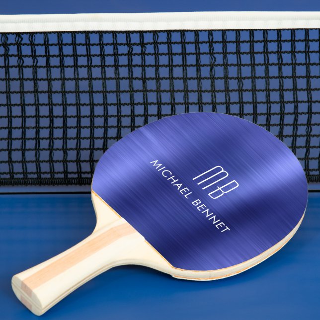 Snyggt Blue Metallic Monogram Namn Pingisracket (Insitu)