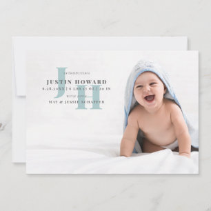 Snyggt Blue Monogram Baby Photo Birth Meddelande