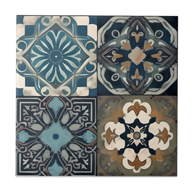 Snyggt Blue Moroccan Tile Design Kakelplatta (Framsidan)