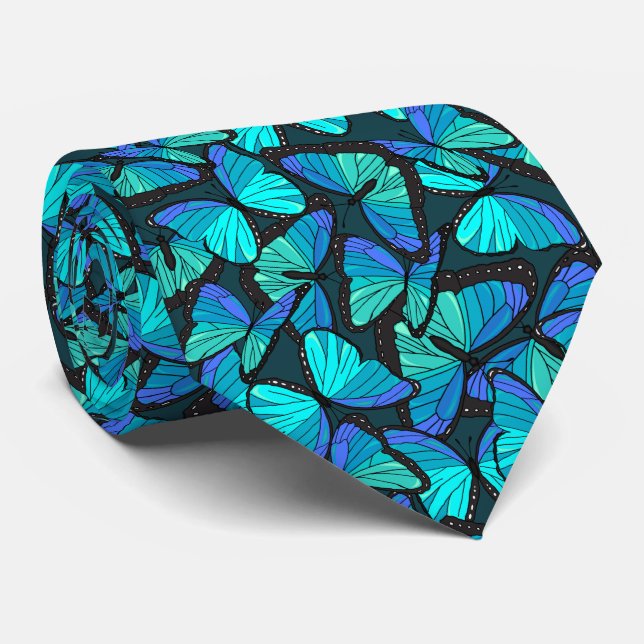 Snyggt Blue Morpho Butterflies Patterned Bröllop Slips (Rullad)