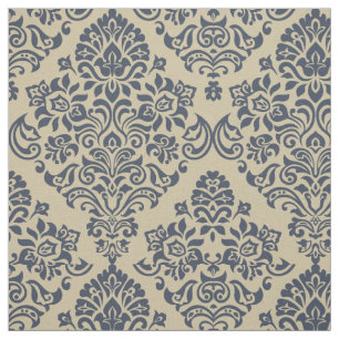 Snyggt Blue och Cream Sömlös Damask-mönster Tyg