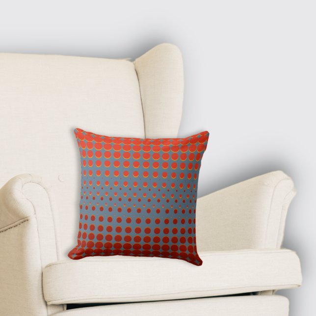 Snyggt Blue- och Red Halftone-punkter Kudde (Stylish Blue and Red Halftone Dots Throw Pillow)