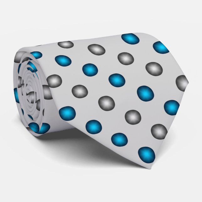 Snyggt Blue och Silver Polka Dot Mönster Slips (Rullad)