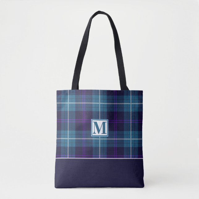 Snyggt Blue Play Tartan Anpassningsbar Monogram-sk Tygkasse (Framsida)