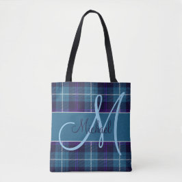 Snyggt Blue Play Tartan Modern Personlig Namn Tygkasse