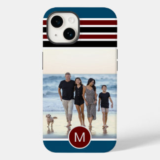 Snyggt Blue Red Stripe Monogram Anpassningsbar Pho