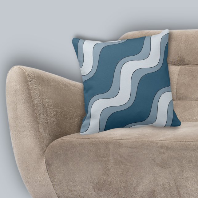 Snyggt Blue Ripple Vågar Linjer Rand Mönster Kudde (Stylish Blue Ripple Waves Lines Stripes Pattern Throw Pillow)