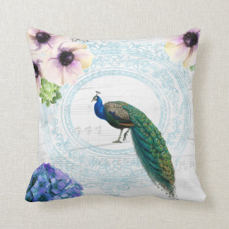 Snyggt Blue, Rosa & White Blommigt Peacock Kudde