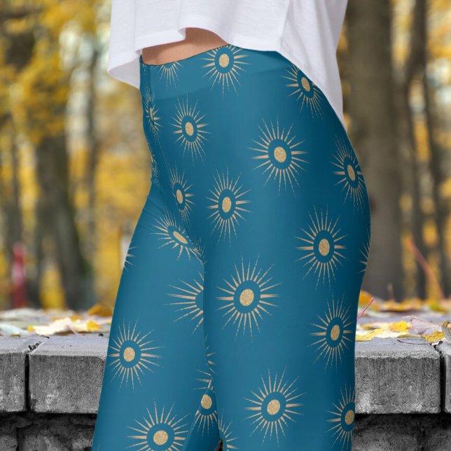 Snyggt Blue Sol Burst Mönster Leggings (Sun Burst on Ocean Blue)