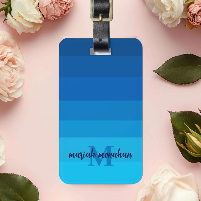 Snyggt Blue Toned Colorblock Initial Monogram Bagagebricka (Skapare uppladdad)