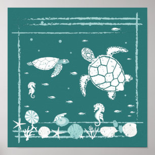 Snyggt Blue Underwater Sjölandskap Poster