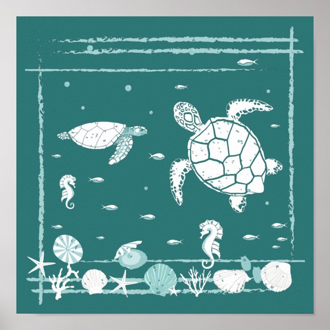 Snyggt Blue Underwater Sjölandskap Poster (Framsidan)