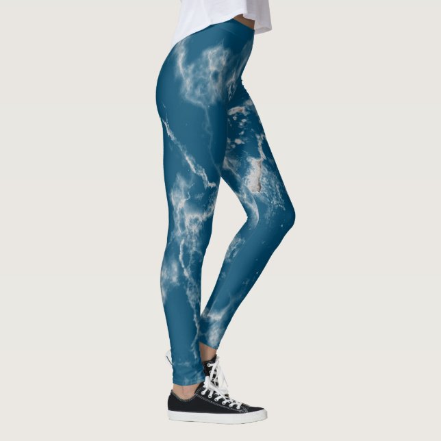 Snyggt Blue White Aqua Marble Mönster Cute Girly Leggings (Höger)
