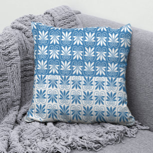 Snyggt Blue & White Grekiska Motif Kudde
