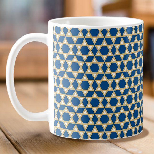 Snyggt Blue White & Guld Star Mönster Kaffemugg (Skapare uppladdad)