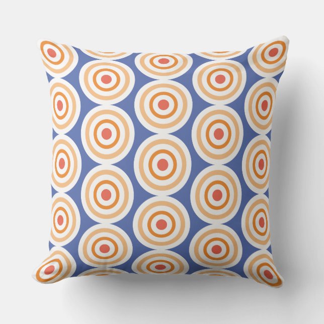 Snyggt Blue White Orange Concentric Art Mönster Kudde (Framsida)
