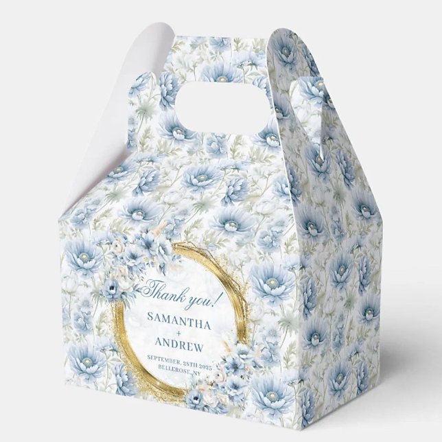 Snyggt Bohemian Dusty Blue Guld Bröllop Tack Presentaskar (Stylish Bohemian Dusty Blue Gold Wedding Thank You Favor Boxes)