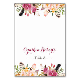 Snyggt Boho Blommigt Feather Bröllop Monteringskor Bordsnummer