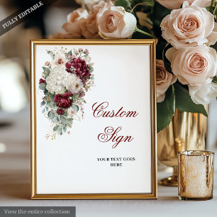 Snyggt Boho Burgundy White Blommigt Bröllop-tecken Poster