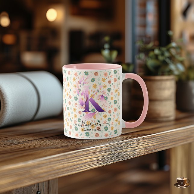 Snyggt Boho Chic Blommigt Monogram Mugg - K (Skapare uppladdad)