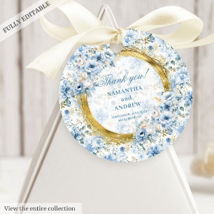 Snyggt Boho Dusty Blue Guld Wedding Favor Märkre Gåvor Etiketter