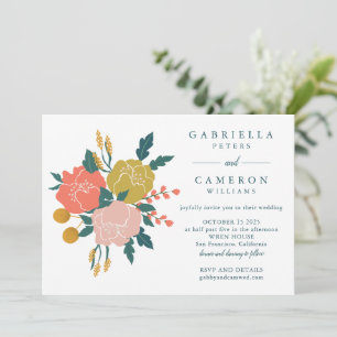 Snyggt Boho Earthy Grönt Blommigt Simple Bröllop Inbjudningar