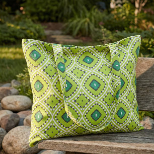 Snyggt Boho Ethnic Lime Green Geometric Mönster Tyg