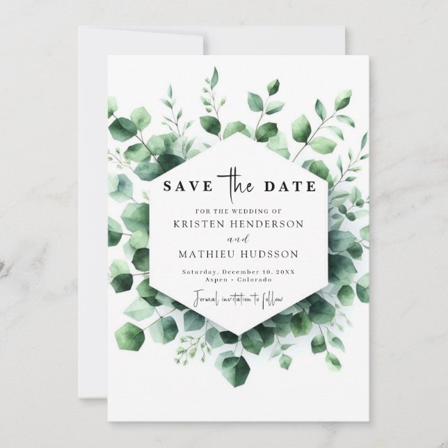 Snyggt Boho Eucalyptus Digital Bröllop Spara Datumet (Framsida)
