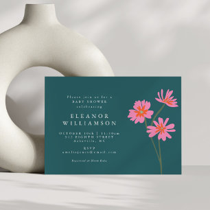 Snyggt Boho Flowers Rosa Teal Blommigt Baby Shower Inbjudningar