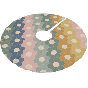 Snyggt Boho Geometric Mönster Blue Grönt  Julgransmatta Borstad Polyester