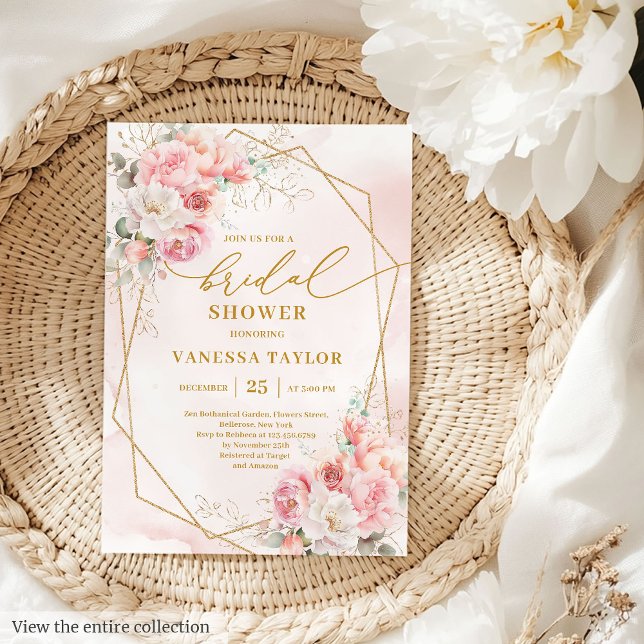 Snyggt Boho  Möhippan Guld Ram Inbjudan (Stylish Boho Blush Gold Frame Bridal Shower Invite)