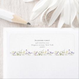 Snyggt boho Wildblomskript Bröllop Returadress Etikett