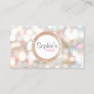 Snyggt Bokeh och Ro Guld Sequin Nail Salon Visitkort