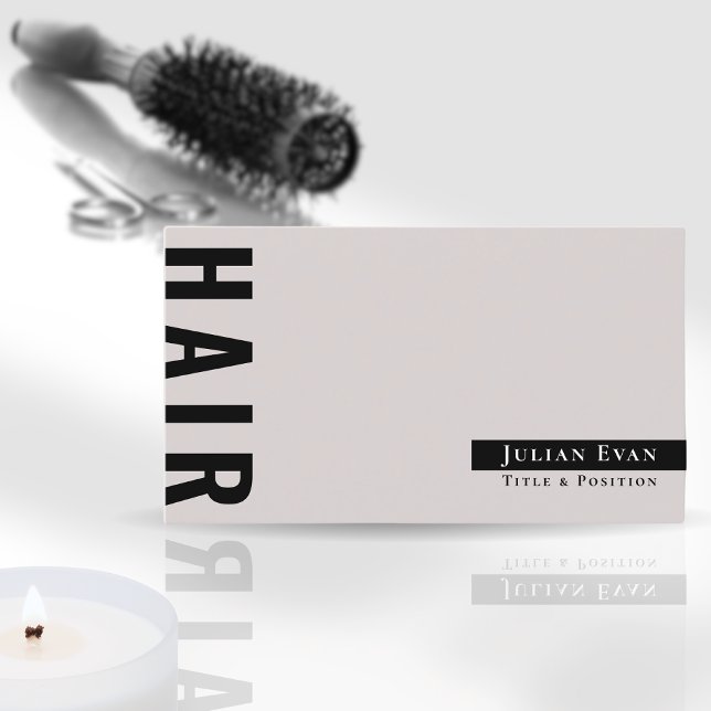 Snyggt Bold Typography Beige Hair Stylist Visitkort (Skapare uppladdad)