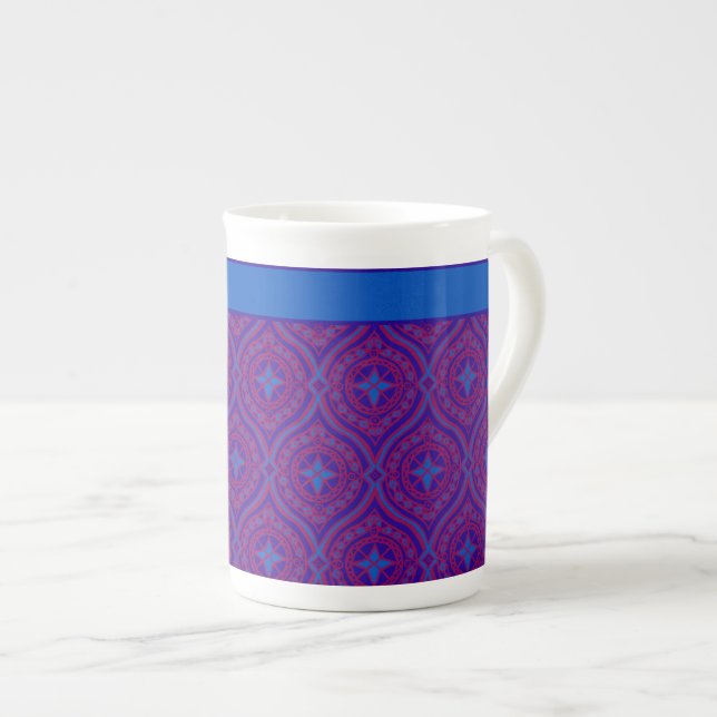 Snyggt Bone China Mugg, Lila, Blue Ogee Mönster Benporslin Mugg (Framsida höger)