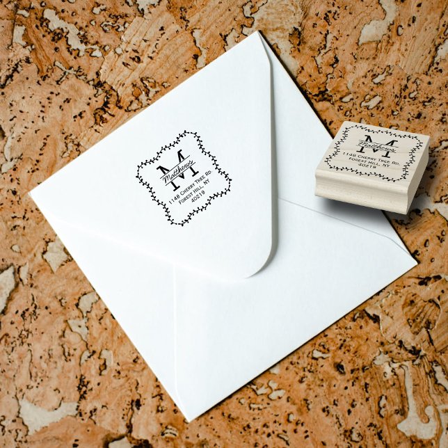 Snyggt Botanical Gräns Anpassningsbar Monogram Stämpel (Skapare uppladdad)