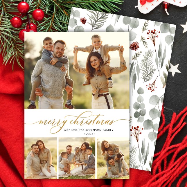 Snyggt Botaniskt 4 Fotokollage jul Julkort (Skapare uppladdad)