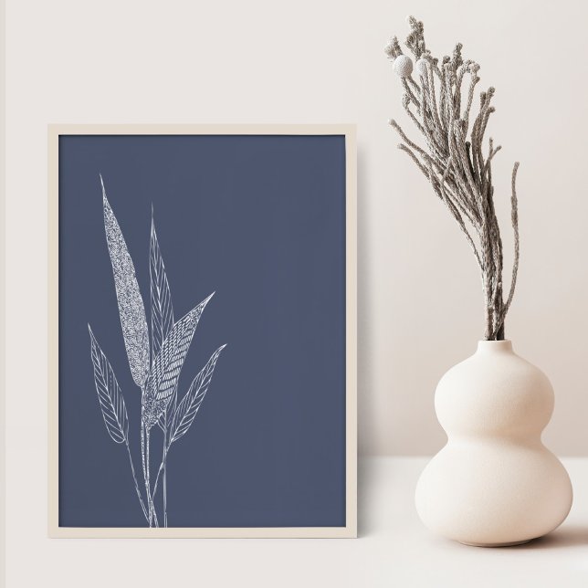 Snyggt Botaniskt Löv minimalistiskt marinblått Poster (Skapare uppladdad)