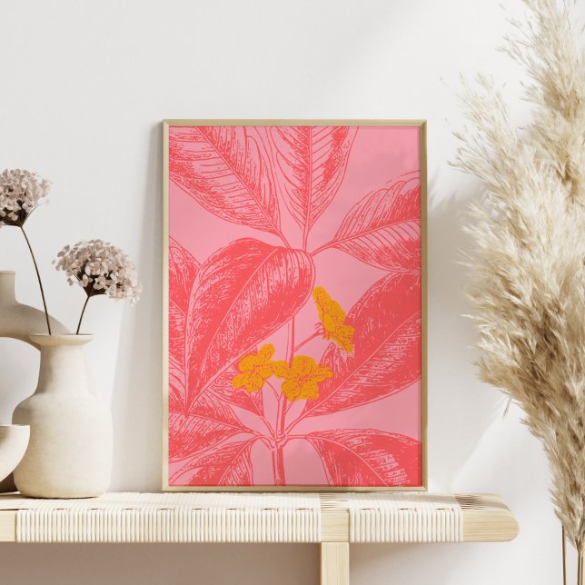 Snyggt Botaniskt naturkonst Löv i Rosa och rött Poster (Skapare uppladdad)