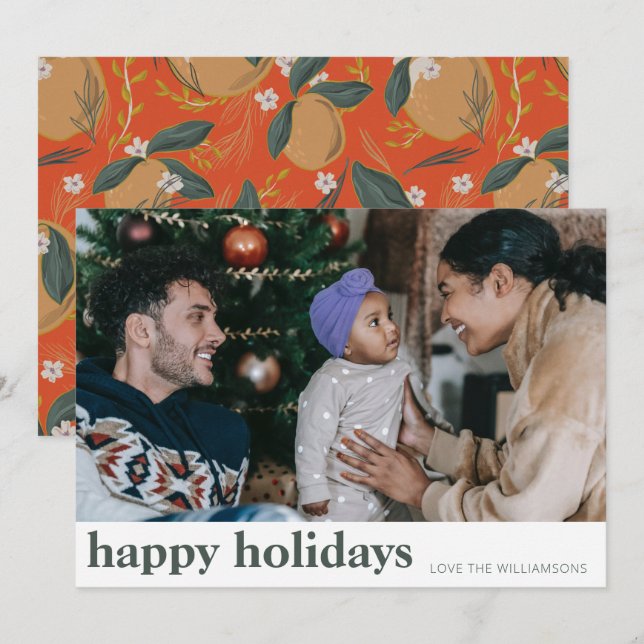 Snyggt Botaniskt rött frukt, Grönt, fotfoto Julkort (Fram/baksida)