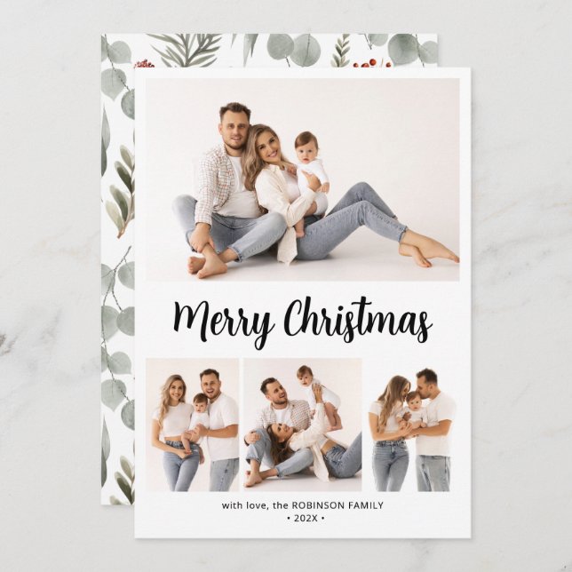 Snyggt Botaniskt skript 4 multifotomul Julkort (Fram/baksida)