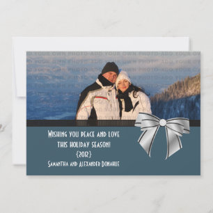 Snyggt Bow-fotoplatta Helgdag, Mörk blått Julkort