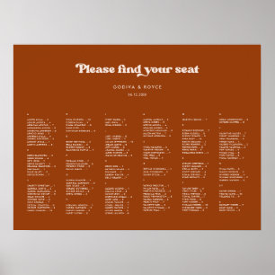 Snyggt Bränn Orange Alfabetiskt sittningsdiagram Poster