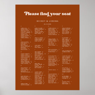 Snyggt Bränn Orange Alfabetiskt sittningsdiagram Poster
