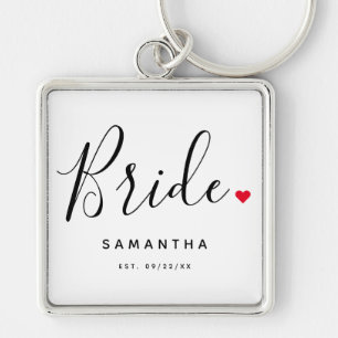 Snyggt Bride Bröllop Fyrkantig Silverfärgad Nyckelring