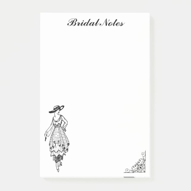 Snyggt Bride Bröllop Mode Dress Möhippa Notes Post-it Block (Framsida)